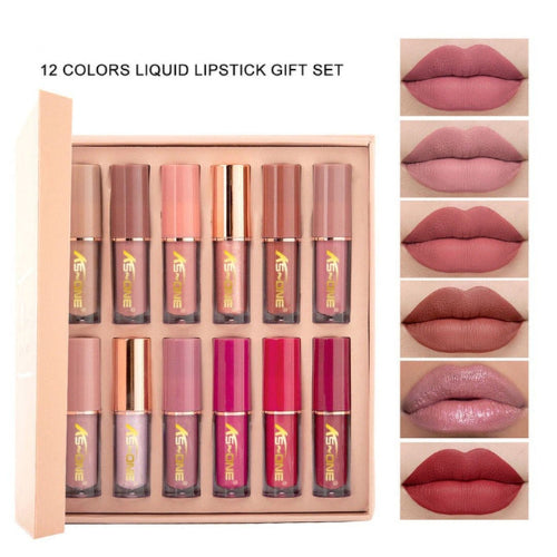 "KS-ONE matte liquid lipstick shades watched on an arm with the complete lipstick set displayed below."