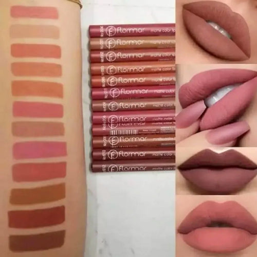Lip set deal featuring a collection of lip products and lip liner pencils with a 50% OFF discount offer on a clean white background.
