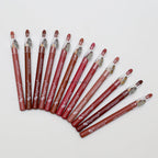 Flormar Set of 12 Lip Pencils arranged on a white background, featuring a variety of nude, pink, and brown shades for precise lip lining, shaping, and long-lasting lip definition.