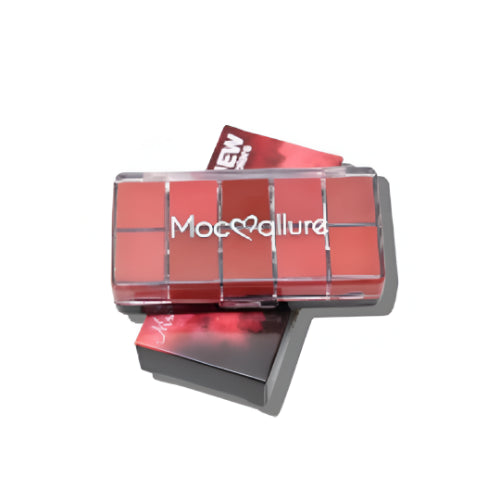 Mocallure 10 color matte lipstick palette with multiple lipstick shades in a compact box.