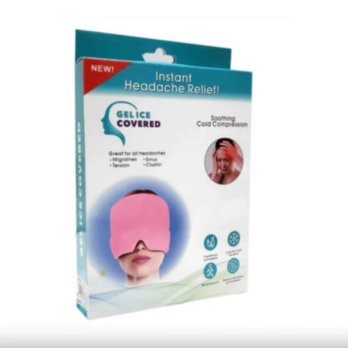 "Instant Headache Relief Gel Ice Mask product box on a white background."