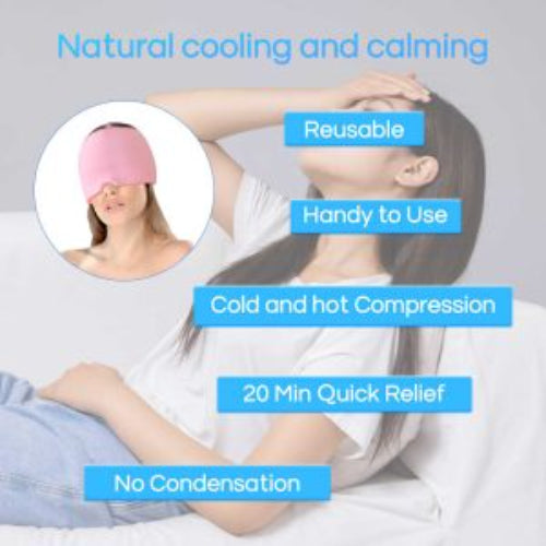 "Instant Headache Relief Gel Ice Mask product box on a white background."