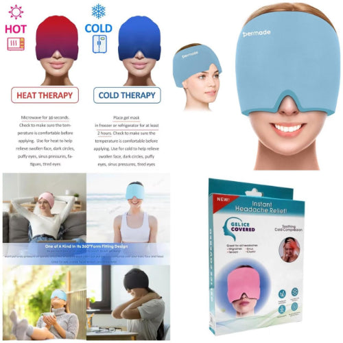 "Instant Headache Relief Gel Ice Mask product box on a white background."