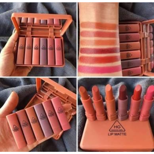 Heng Fang 6-piece mini matte lipstick set with multiple shades displayed in a compact case.