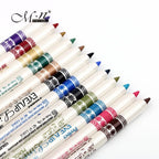 Miss Demi colorful liquid eyeliners arranged in a row, featuring multiple vibrant shades including red, green, blue, orange, purple, brown, pink, yellow, and black.