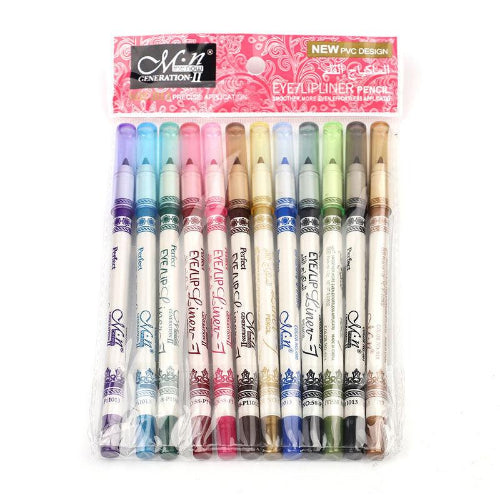 Miss Demi colorful liquid eyeliners arranged in a row, featuring multiple vibrant shades including red, green, blue, orange, purple, brown, pink, yellow, and black.