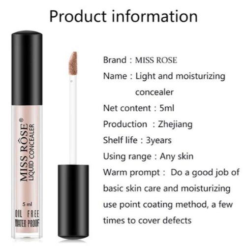 Miss Rose Oil Free Waterproof Liquid Concealer 5ml khubsurti.pk