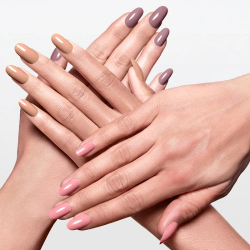 Queen Nail Polish Set featuring 12 long-lasting glossy nail polish shades in nude, pink, brown, orange, and red colors.