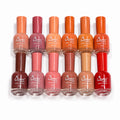 Queen Nail Polish Set featuring 12 long-lasting glossy nail polish shades in nude, pink, brown, orange, and red colors.