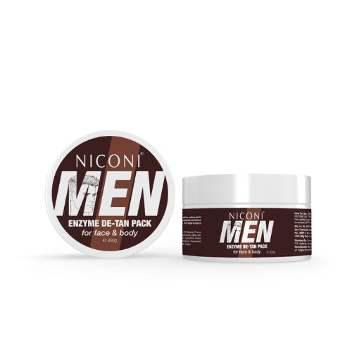 "Niconi Men Enzyme De-Tan Pack 300g jar and lid on a white background."