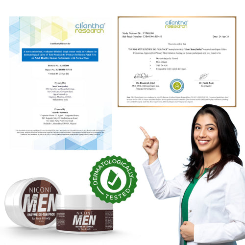 "Niconi Men Enzyme De-Tan Pack 300g jar and lid on a white background."