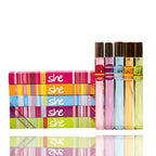 Colorful She pocket perfume collection featuring mini long-lasting fragrance bottles and matching perfume boxes in assorted scents.