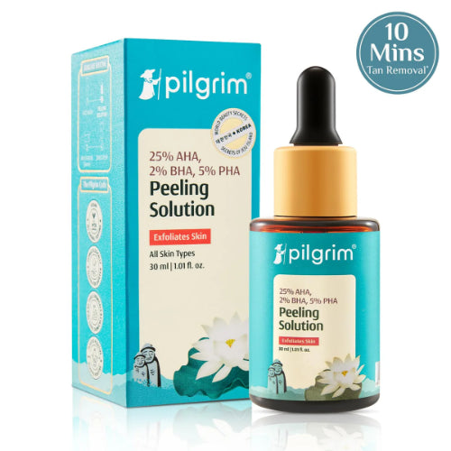 Pilgrim 25% AHA, 2% BHA, 5% PHA Peeling Solution 10ml bottle with dropper and product box