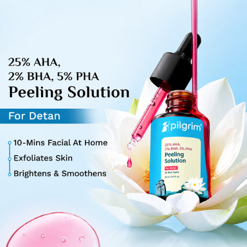 Pilgrim 25% AHA, 2% BHA, 5% PHA Peeling Solution 10ml bottle with dropper and product box
